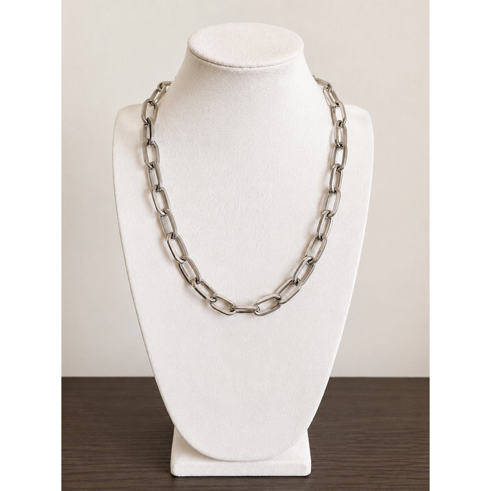 Silver Tone Paperclip Chainโ Necklace Adjustable Oval Link 20 Inch Statement